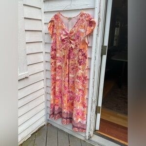 ONE WORLD Floral Maxi Dress - Pink and Orange